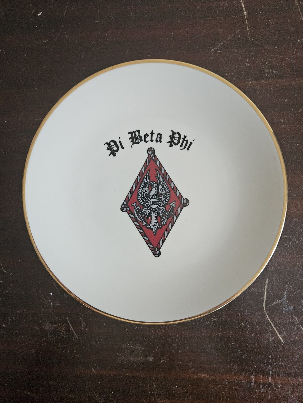 Vintage Pi Beta Phi Sorority Plate 8" Crest Gold Trim Plates For Greeks By Cote.